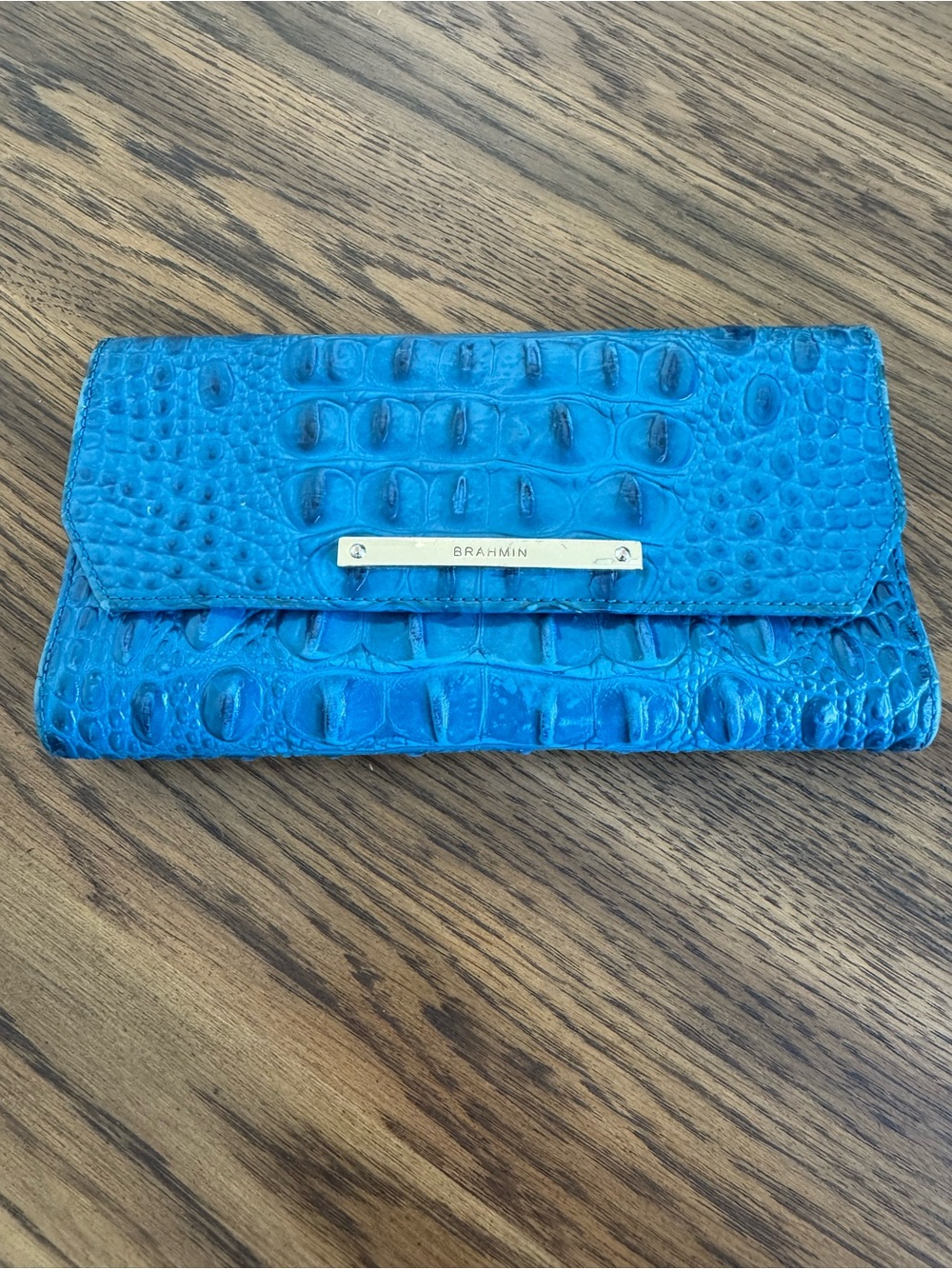 Brahmin Turquoise Croc-Embossed Leather Clutch
